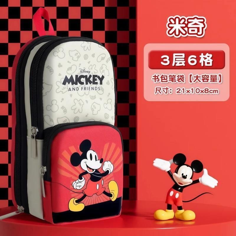 Mochila de Disney con figura de dibujos animados de Winnie, Mickey Mouse, Stitch, Lotso, estuche para lápices de 6 capas, suministros de papelería para estudiantes