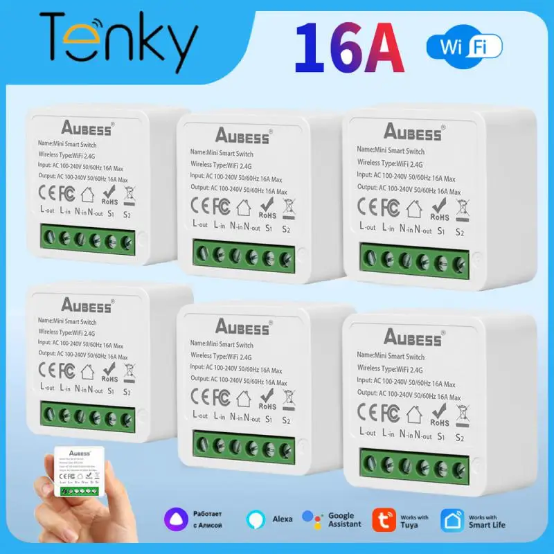 

AUBESS Tuya Wifi Mini Smart Switch 16A DIY Light Switches 2 Way Wireless Smart Home With Tuya Smart Life App Alexa Google Home