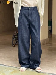 HanOrange 2024 Summer Fashion Vintage Soft Wide Leg Jeans Women High Waist Loose Silhouette Breathable Denim Trousers Female