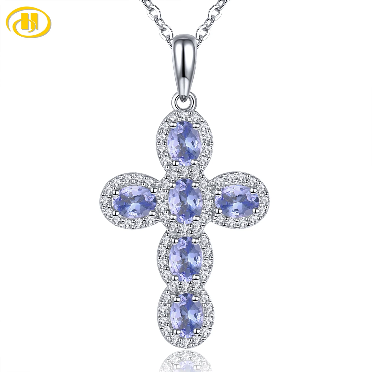 Natural Tanzanite Sterling Silver Pendants 1.13 Carats Genuine Gemstone Women Cross Pendant S925 Rhodium Plated Gifts
