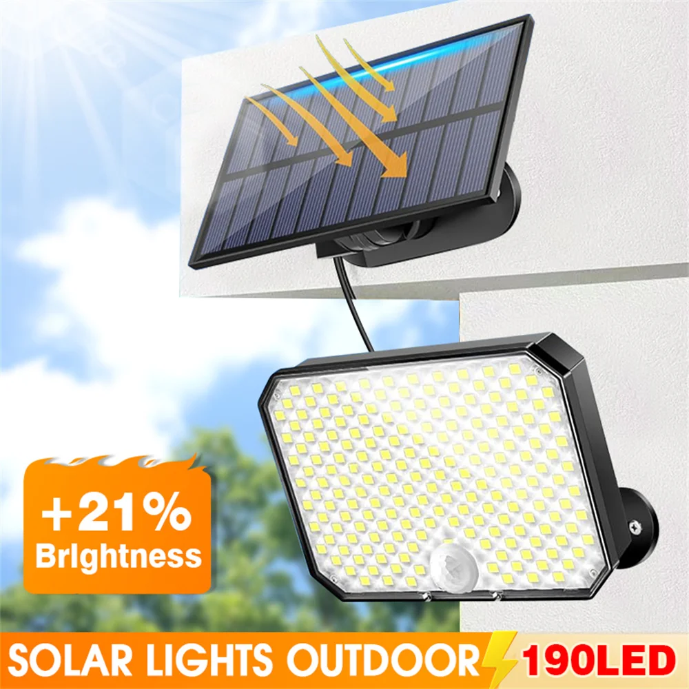 

Outdoor LED Solar Light 3 Modes Motion Sensor Flood Lamp IP65 Waterproof Security Lights with Remote for Garage Wall Light
