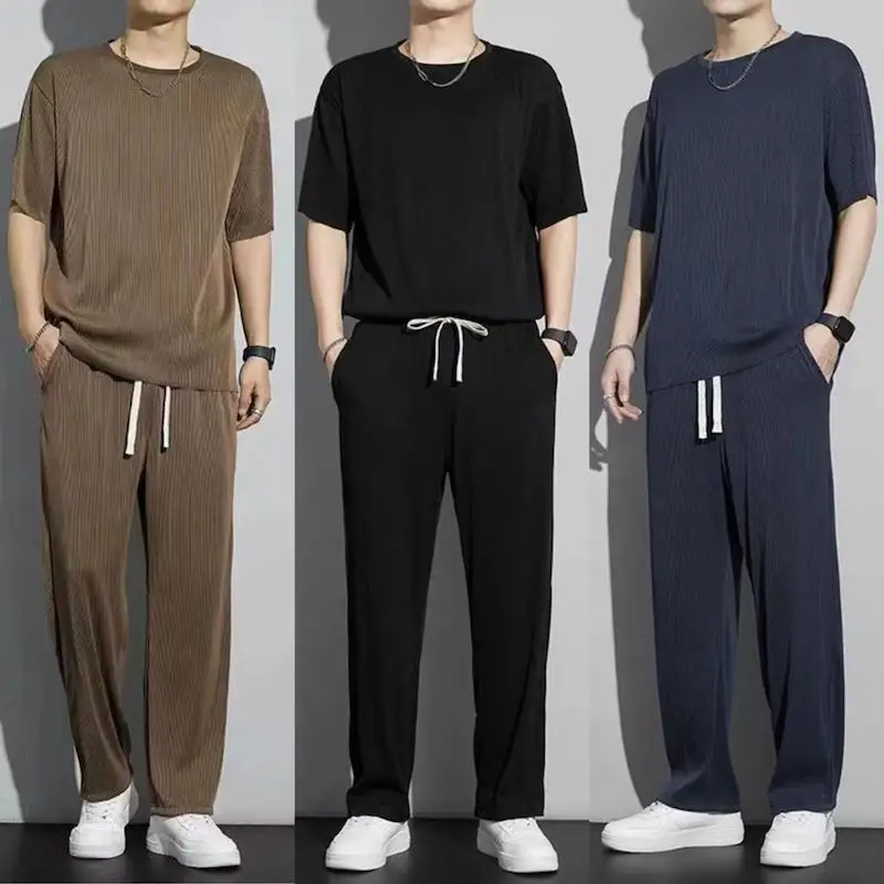 Ensemble deux pièces Ice InjSports pour hommes, déformé, manches courtes, pantalons longs, à la mode, respirant, Cool 3, été, nouveau, 2024