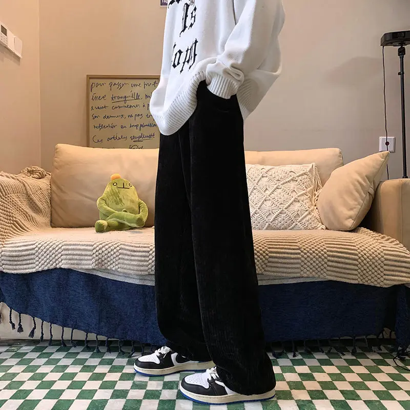 Autumn Men Wide Leg Pants Corduroy Baggy Trousers Harajuku Casual Jogging Solid Color Simple Cargo Pants Straight Sweatpants