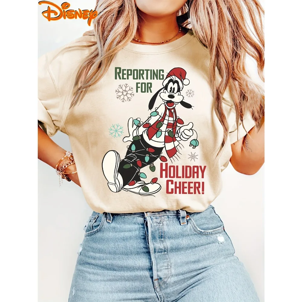 المرأة ديزني بلوتو أضواء عيد الميلاد تي شيرت الرجال القطن المحملة س الرقبة عادية كبيرة الحجم قصيرة الأكمام الشارع ارتداء دونالد داك الأعلى
