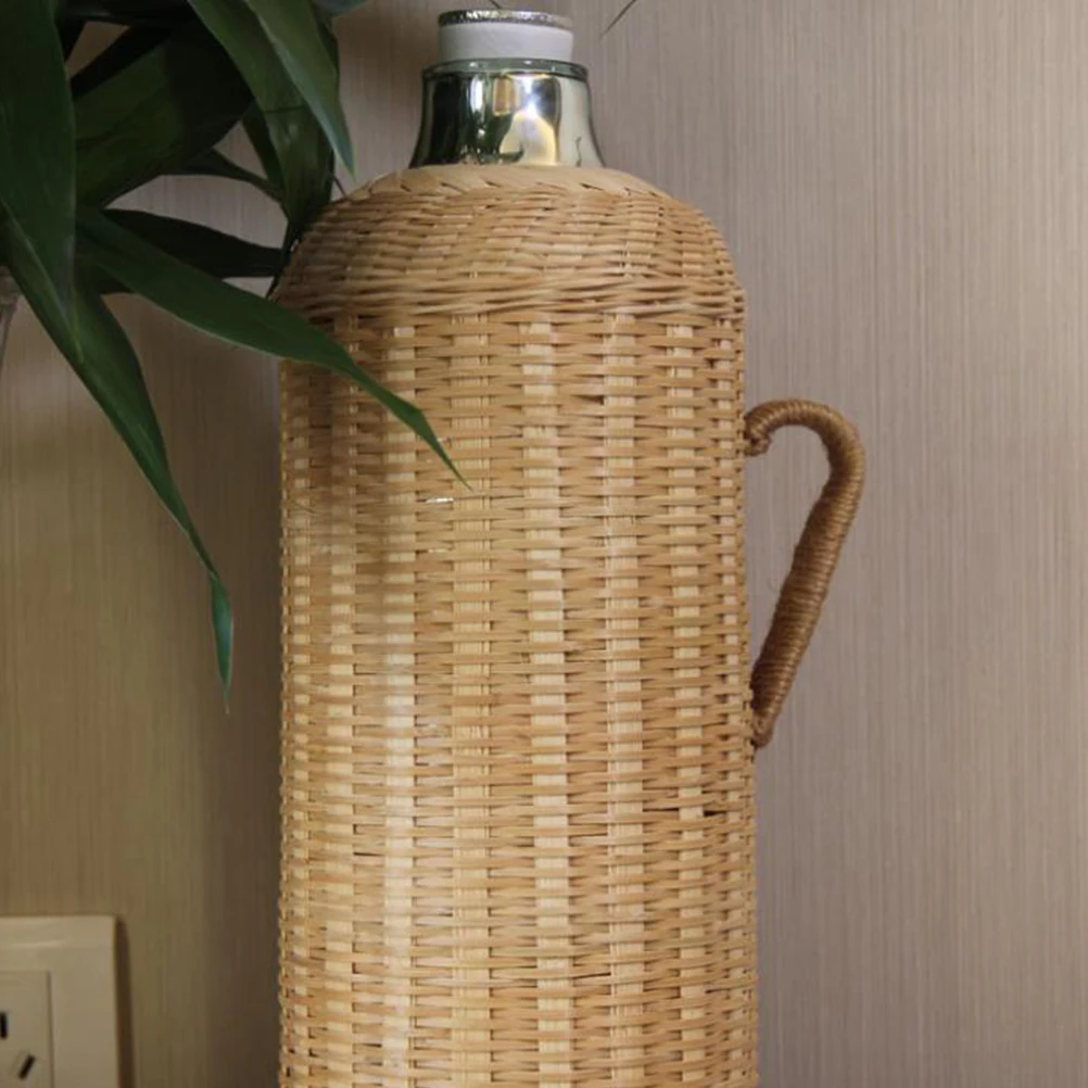 

1pc Bamboo Insulated Water Bottle Thermal Kettle Large Capacity Warm Keeping Pot Home Office Use Retro Design Practical