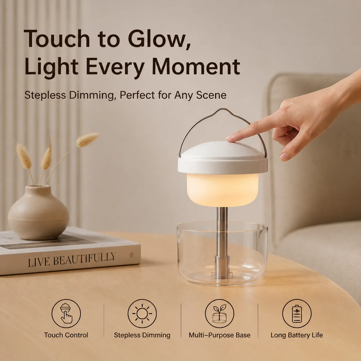 Multifunctional Retractable Charging Eye-Caring Desk Lamp / Wireless Bedside Light for Study, Dorm & Camping