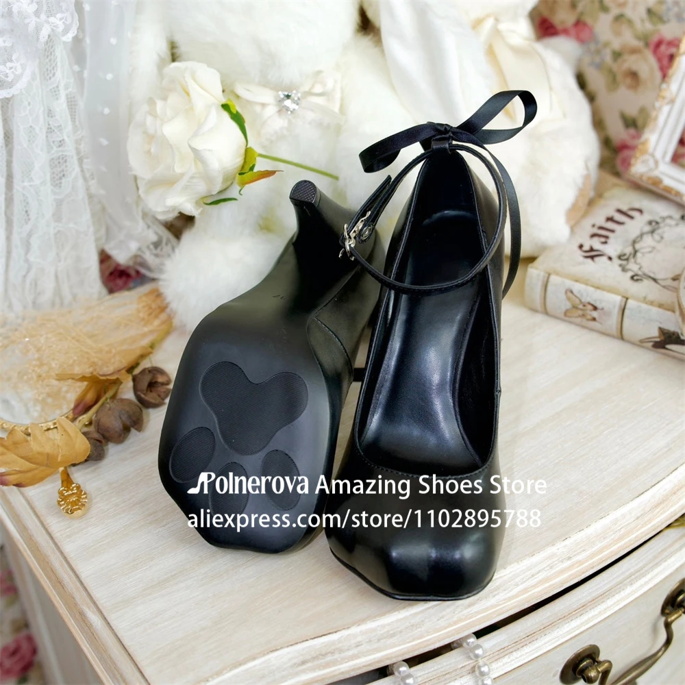 

Туфли-лодочки Sweet Paw of a Cat с милым бантом-бабочкой, на высоком каблуке, с ремешком на щиколотке, черные, белые, розовые, ручной работы, для женщин