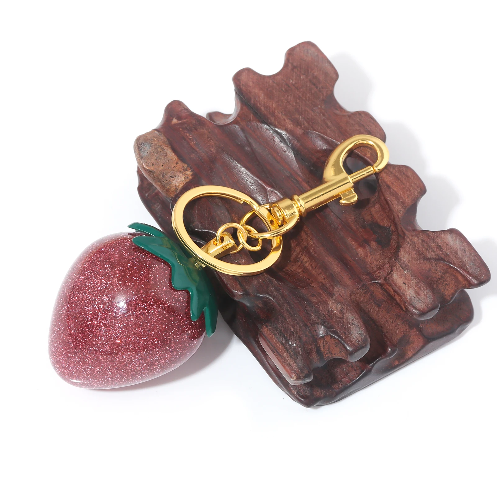 Glitter Strawberry Bag Charm Keychain Exquisite Red Crystal Cherry Apple Key Chain for Women Bag Purse Pendant Accessories Gift view 4