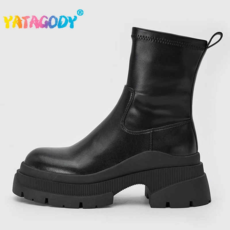 

YATAGODY Size 35-40 Women Ankle Boots Ins Fashion Winter Platform Shoes For Women Thick Heels Elasic Boots Casual Office Lady