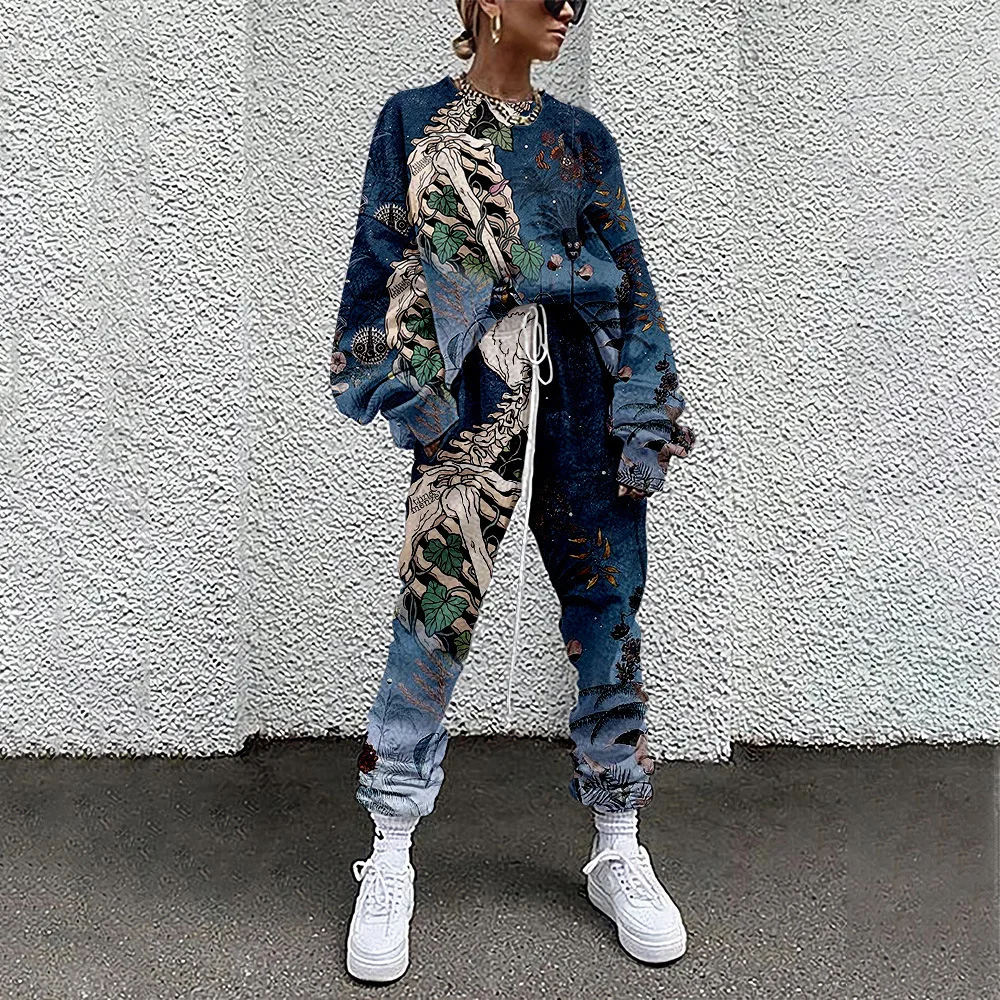 Women Spring Casual Sweatshirt Autumn Long Sleeve Pullover and Long Pant 2-piece Set Jogger Sports Suit