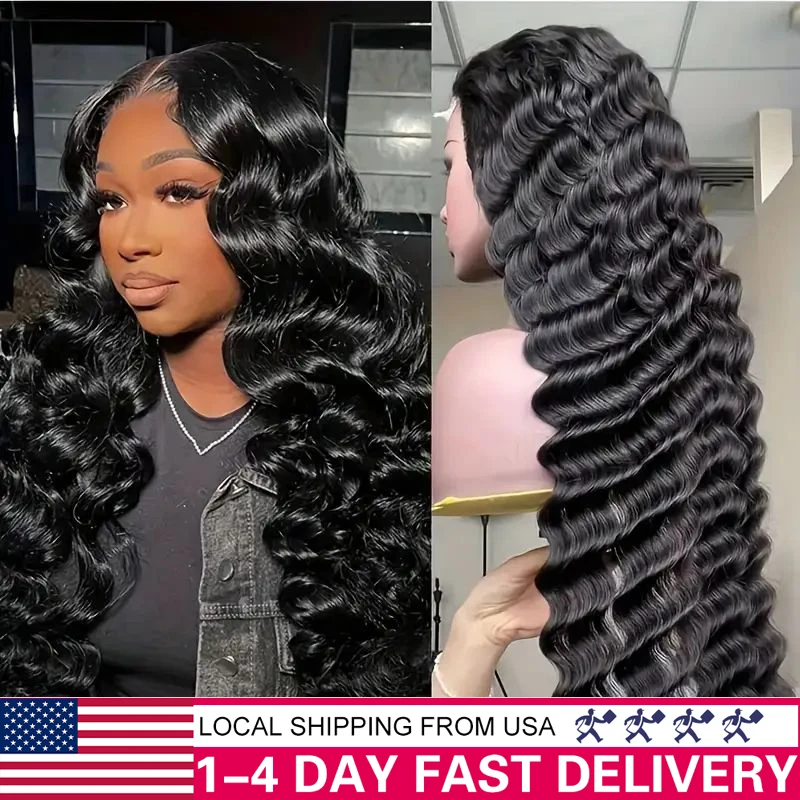 13x4 Deep Wave  Transparent Lace Front Wigs Human Hair 150 Density Deep Curly Lace Front Wigs Human Hair Pre Plucked Glueless