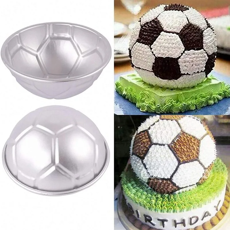 3D Soccer Ball Baking Pan with Cookie Cutter Football Metal Cake Pan Mold Boy\'s Birthday Sports Party Cake Bakeware Supplies