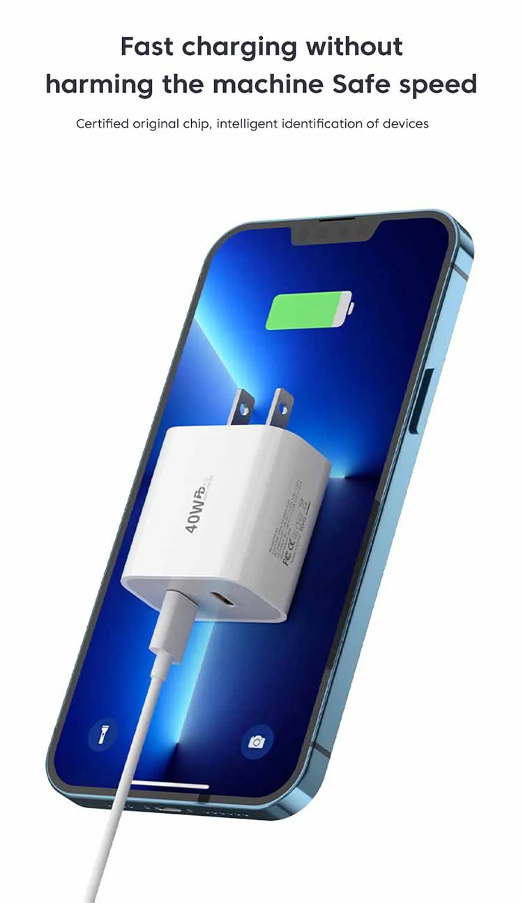 40W Fast Charger Type C Dual Port PD Fast Charging Charger Adapter For iPhone 15 14 Samsung S23 Xiaomi 10A USB C To USB C Cable