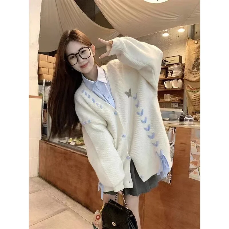 

2024New style milkfufuSoft and Gentle Atmosphere Lazy Style Butterfly Knit Sweater Cardigan Women's Coat Top
