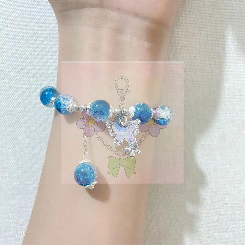 Crystal Butterfly Pendant Elastic Bracelet Colorful Glass Beads Bracelet For Women Girls Fashion Jewelry Gifts