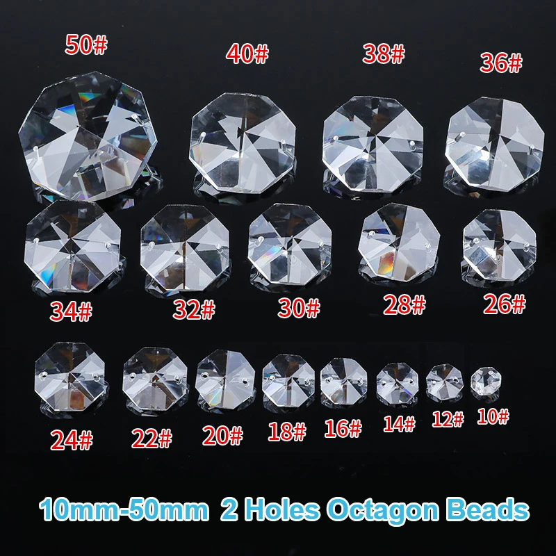 50Pcs 16mm/18mm/20mm Beading Clear Facetd Glass Loose Spacer Octagon Beads DIY With Double Holes Crystal Pendant For Chandeliers