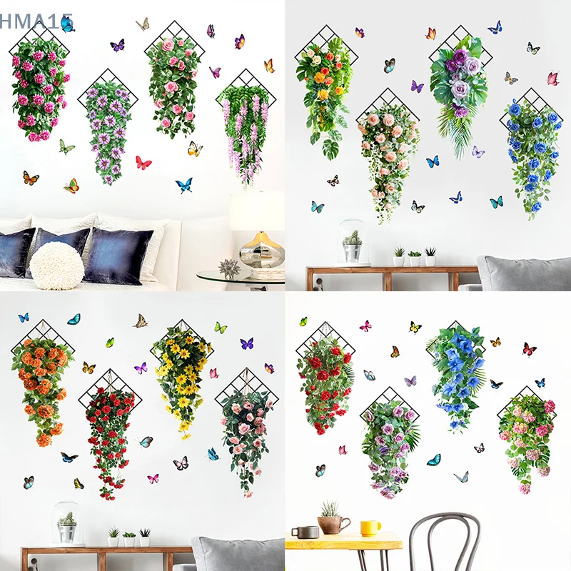 Butterfly Flower Vine Green Plant Self-adhesive Waterproof Wall Stickers Living Room Bedroom Decorative Painting