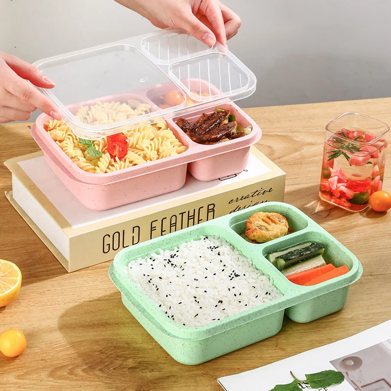 Microwave Lunch Box Wheat Straw Dinnerware Food Storage Container Children Kids School Office Portable Bento Box Lunch Bag