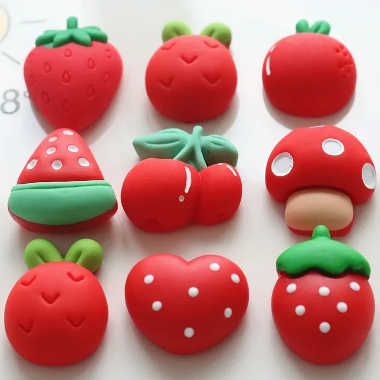 5pcs miniso series red fruit cartoon resin flatback cabochons diy crafts materials jewelry making charms