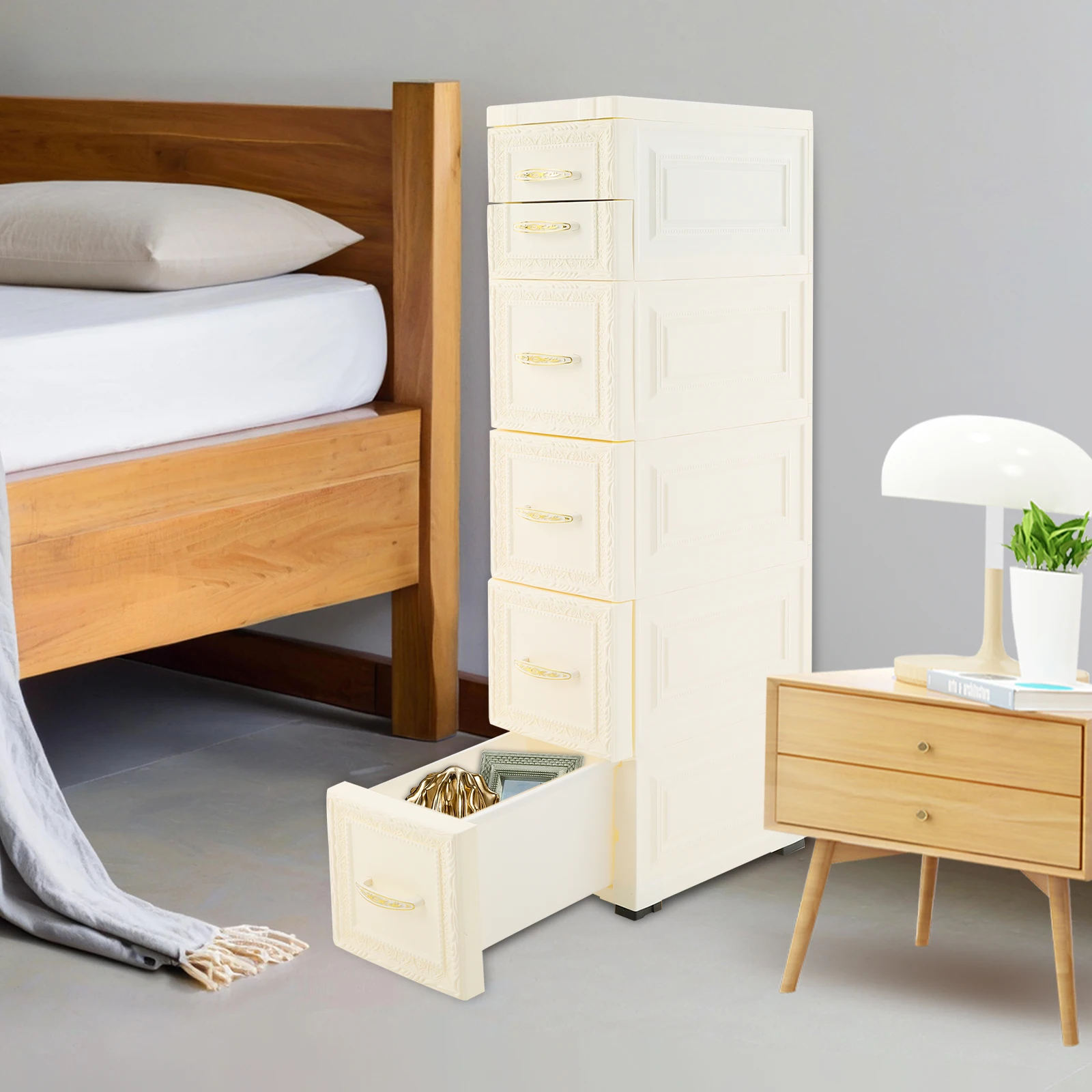 

Slim Storage Organizer, Narrow Storage Cabinet with Movable Wheels, Slim Bathroom Storage Cabinet