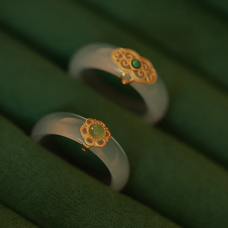 Chinese Retro Imitation Jade Ring Fashion Delicate Stone Jewellery Minimalism Hanfu Matching Hand Ornaments