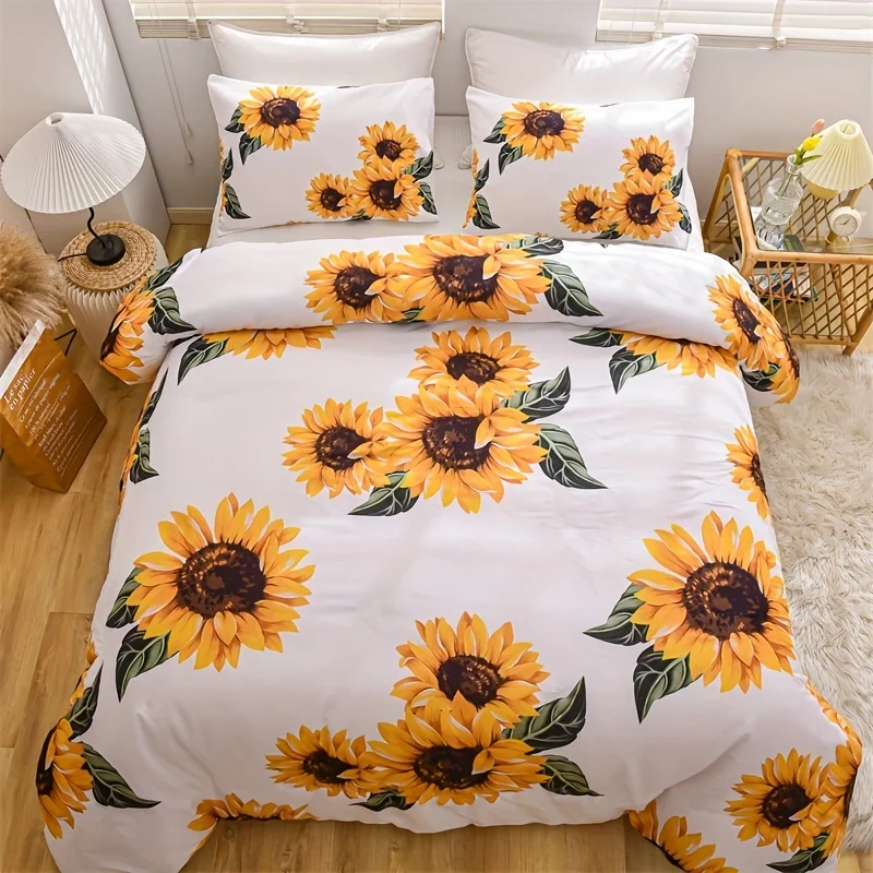 3D floral Duvet Cover Size for Women Yellow Flowers Bedding Set Sunflower Pattern Decor 1 Duvet Cover 2 Pillowcases