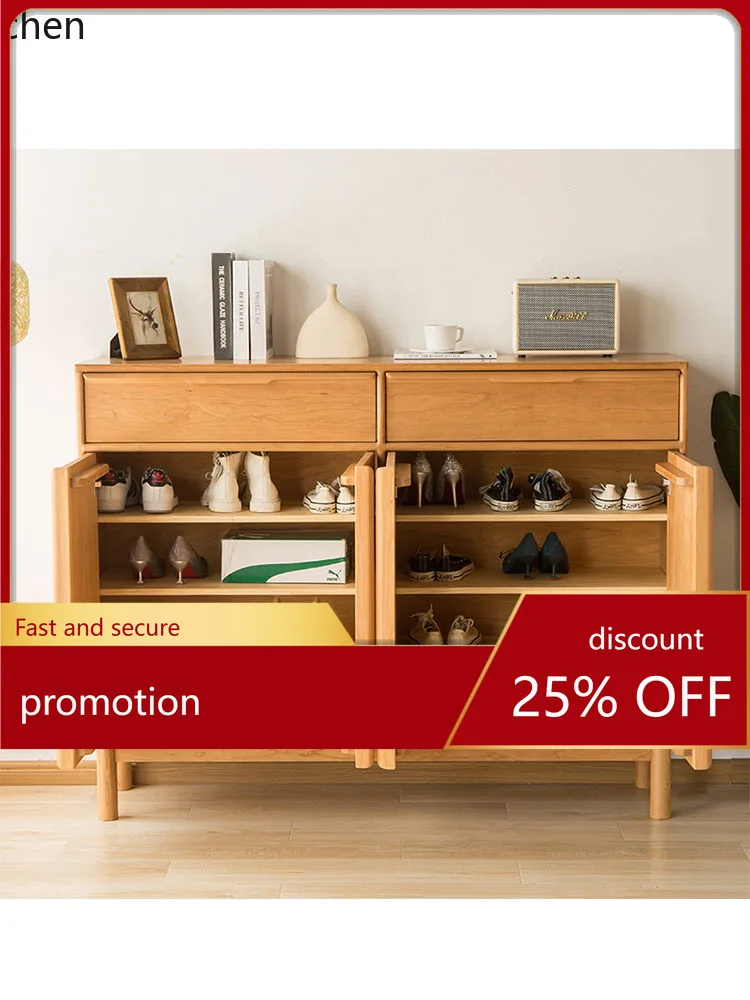 

ZML Solid Wood Shoe Cabinet for Home Entrance, High-End Cherry Wood Large Capacity Outdoor