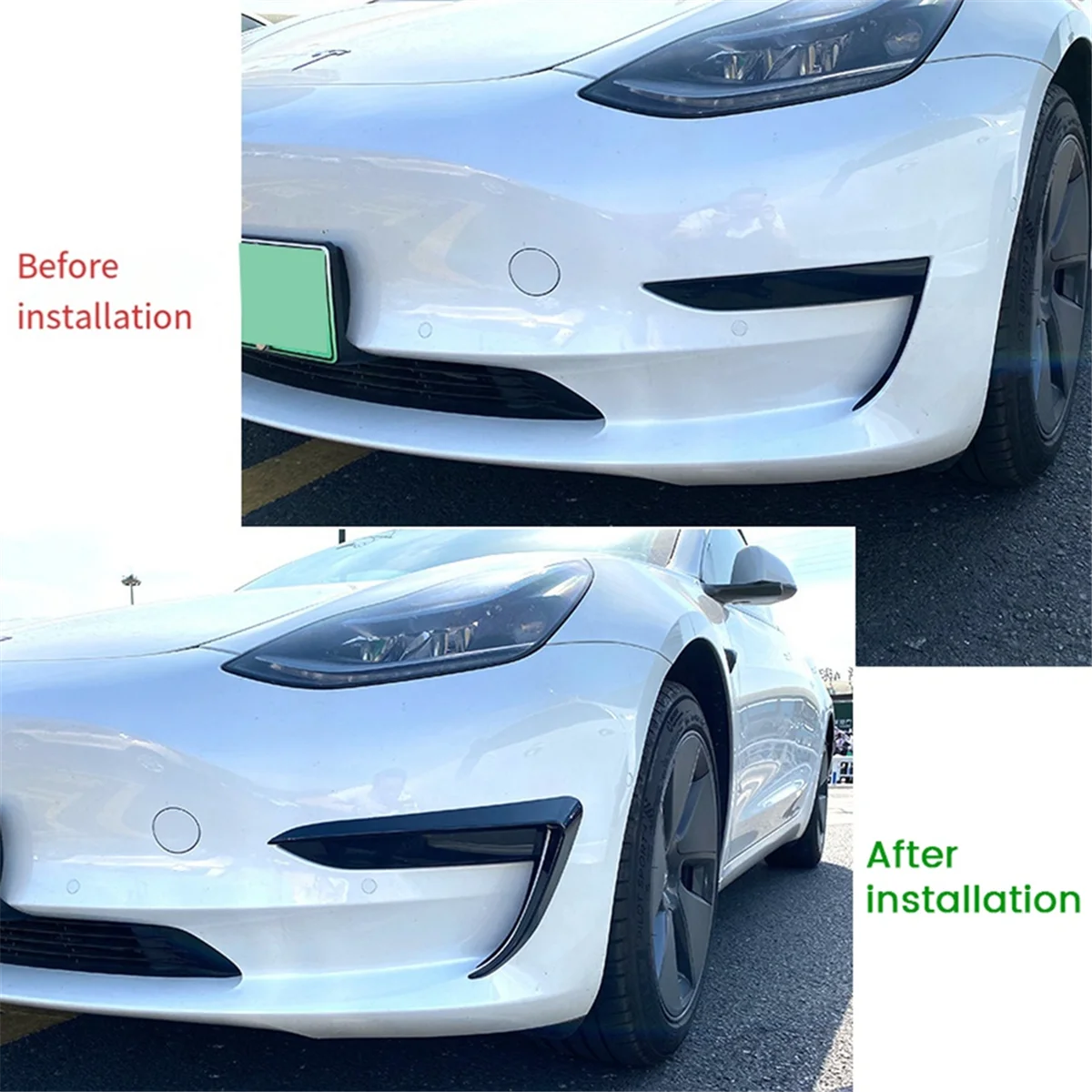 Car Front Bumper Splitter Spoiler Covers Trim Fog Lights Eyebrow Wind Knife for Tesla Model 3 2017-2023 ABS Carbon Fiber