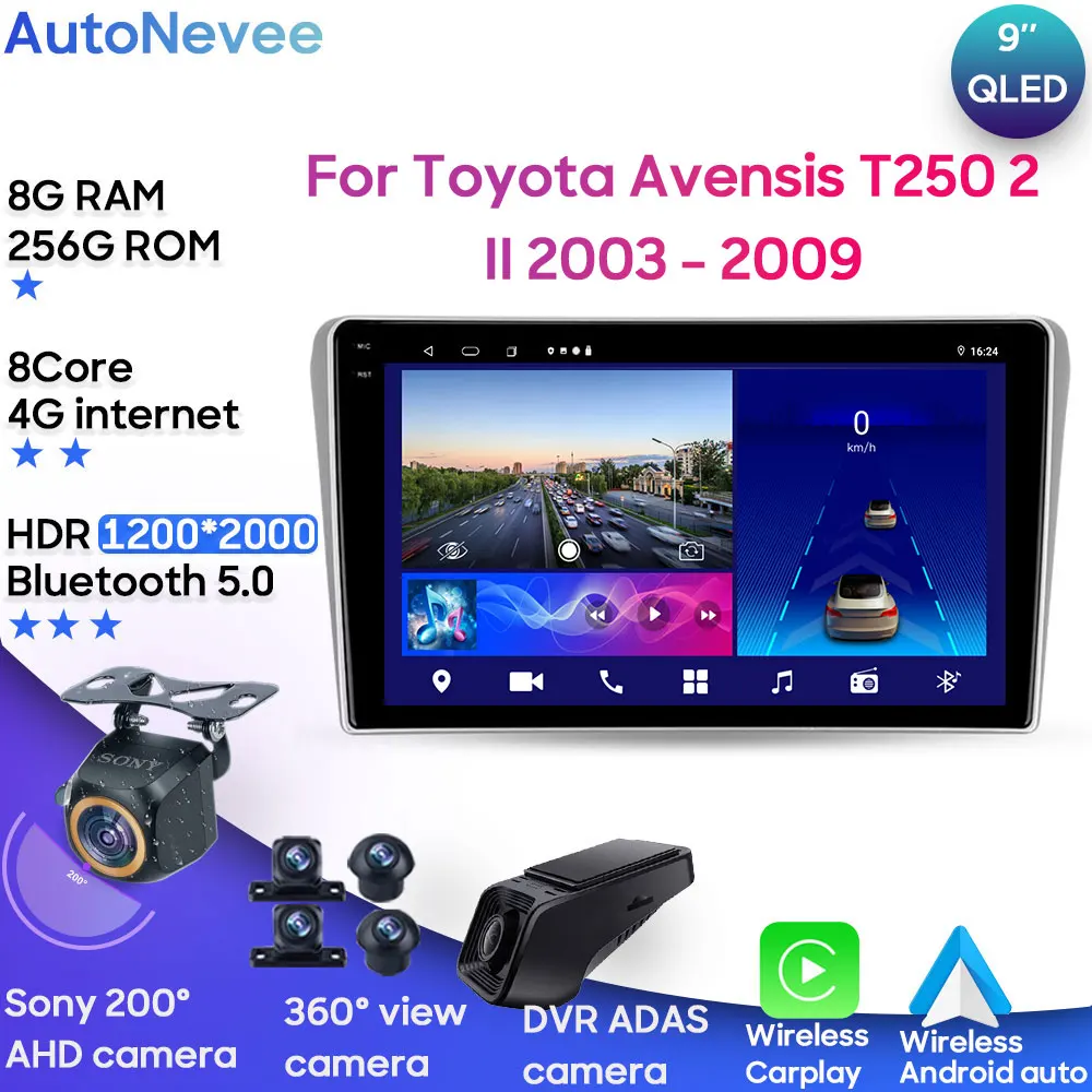 

For Toyota Avensis T250 2 II 2003 - 2009 Android Car Stereo Radio Multimedia Player Head Unit GPS BT Carplay Android Auto 2din