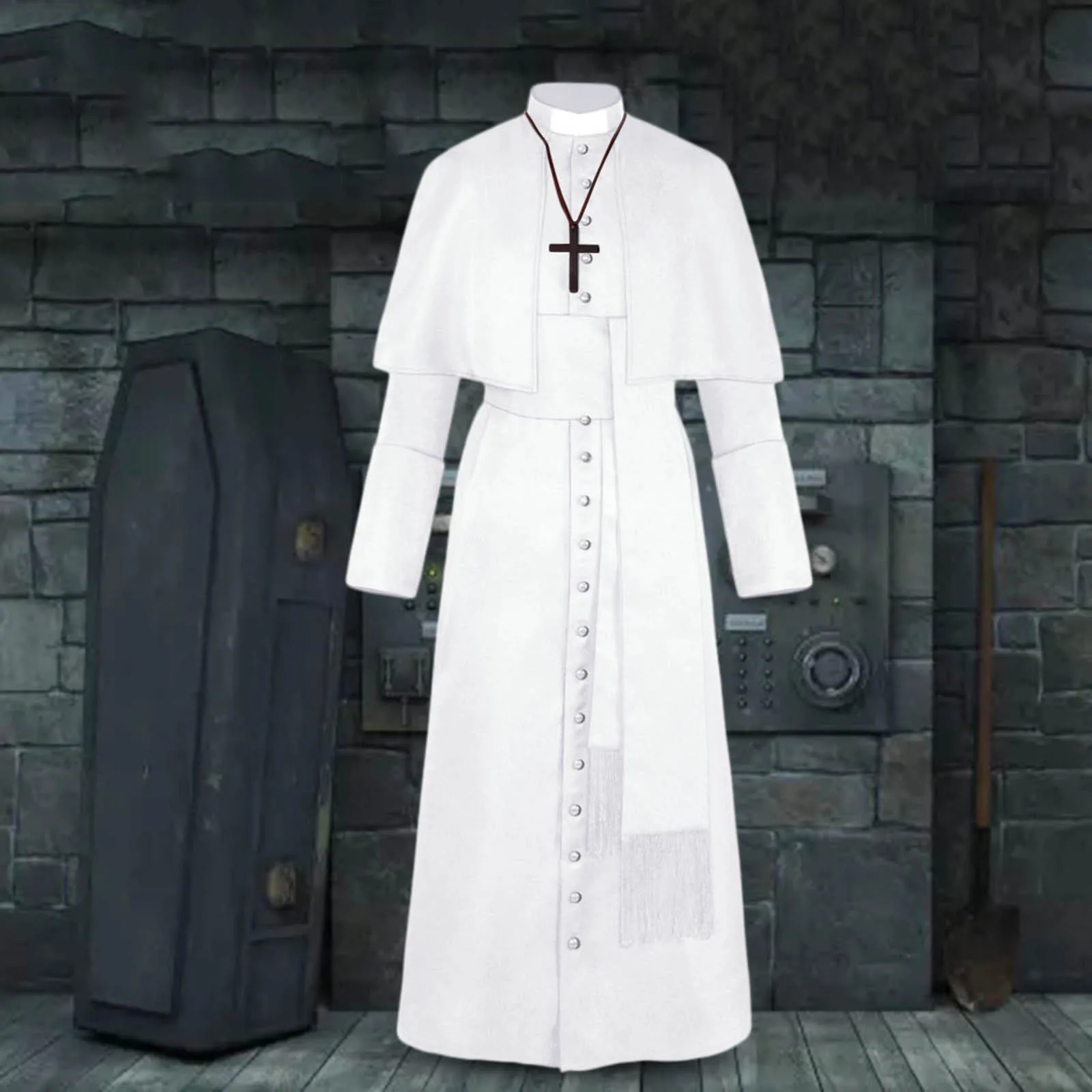 Medieval Vintage Priest Uniform Robe Halloween Men Pope Pastor Cloak Cape Cosplay Costume Renaissance Monk Robe Clergy Sets