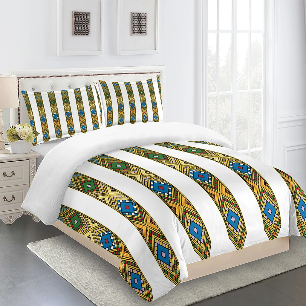 Ethiopian Bedding Set for Children, Traditional Culture, King, Twin, Double, Mircofiber or Polyester, Duvet Cover Set, Fashion