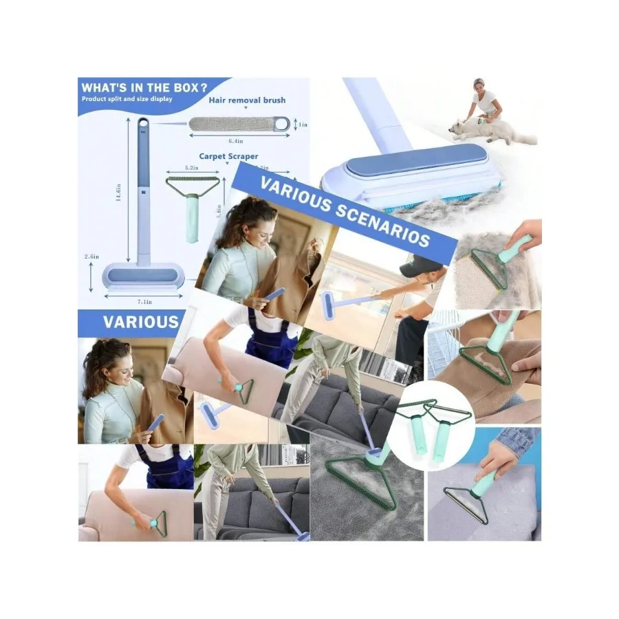 

【New Arrival】Pet Hair Remover Tool Set, 3-in-1 Lint Remover & Carpet Scraper with Handle, Reusable Pet Hair Remover Brush for Couch, Carpet, Clothes and Furniture