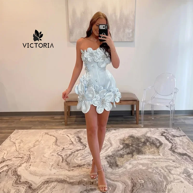 3D Flowers Corset Short Evening Dresses Luxury Rhinestone Florals Mini Dress Evening Gowns for Homecoming Party Customized