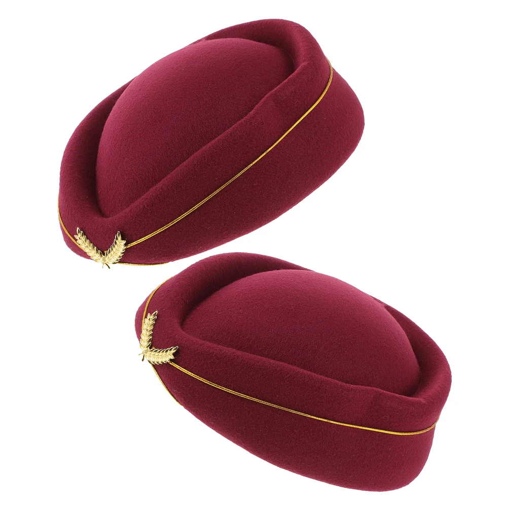 

2 Pcs Wheat Ear Hat Uniform Beret Cap Badge Airline Navy Hostess Woolen Blend Felt Stewardess Plane