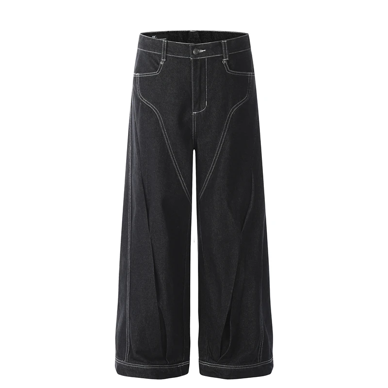 

GXFortune American Casual Linear Folded Line Shape Original Color A-Line Knife Jeans Men Women Loose Straight Cut Spring Autumn
