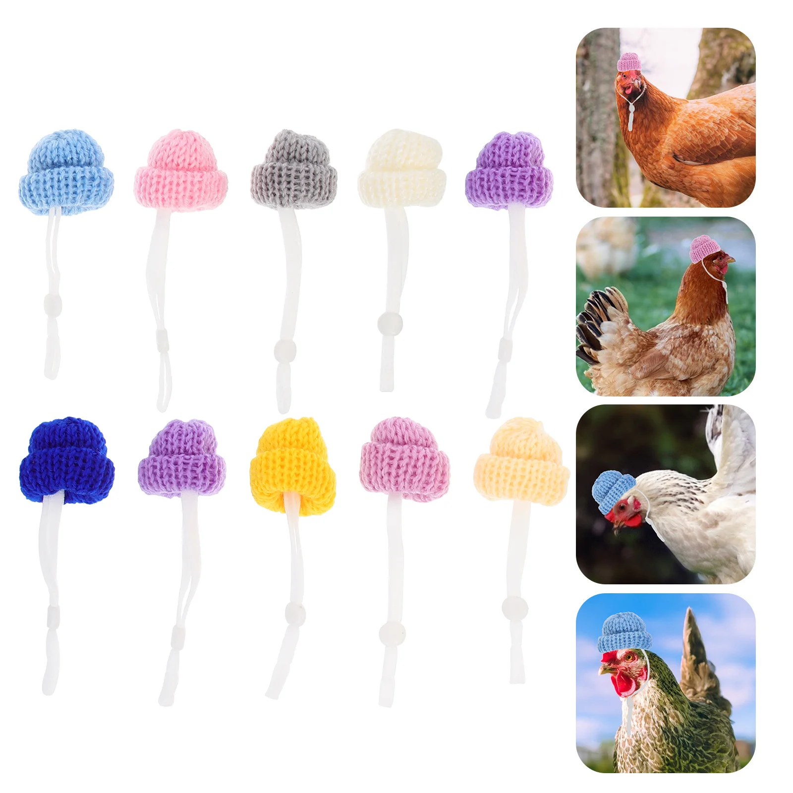 

10Pcs Chicken Hat Knitted Mini Pet Adjustable Wool Yarn Hat Warm Party Birthday Family Portrait Chicken Hats for Hen