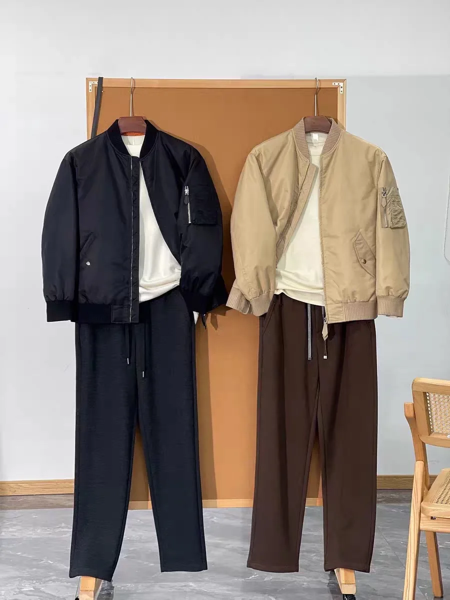 

Men's Autumn Winter Faion High Street Pilot Baseball Collar down Jaet Zipper ket Long Sve Stand Fit Casual Coat