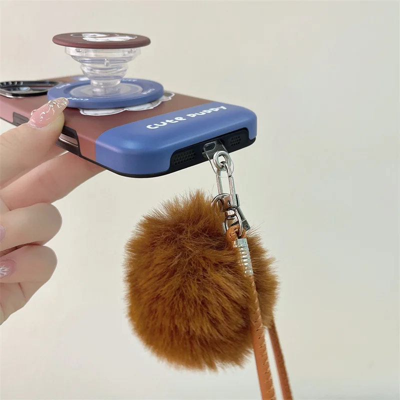 Bonito dos desenhos animados cachecol filhote de cachorro magsafe caso de telefone para iphone 16 pro 15 14 13 12 pro max suporte magnético pelúcia lappet capa presente das meninas