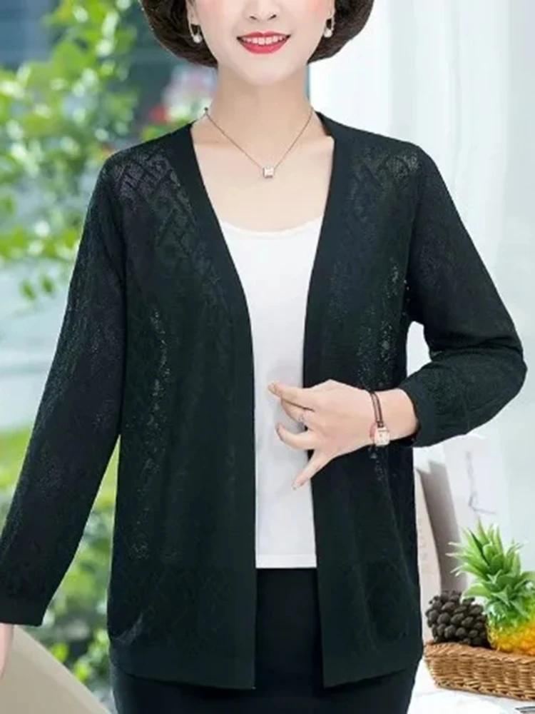 Thin Oversize 6xl For 80kg Knitted Cardigan Summer Ice Silk  Knitewear Loose Outwear Long Sleeve Tops Women Casual Elegant Coats