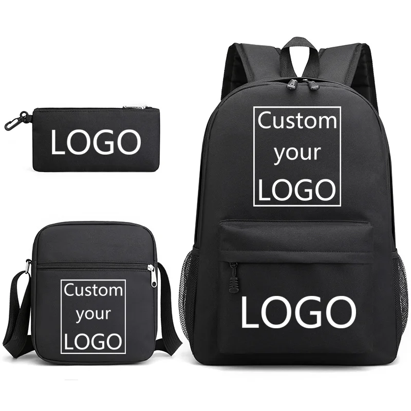 New high-quality three-piece LOGO custom backpack shoulder bag pen bag school LOGO custom backpack school bag