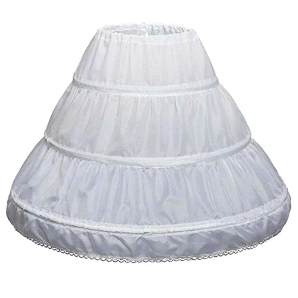 Children Petticoat A-Line 3 Hoops One Layer Kids Crinoline Lace Trim Flower Girl Dress Underskirt Elastic Waist Cheap