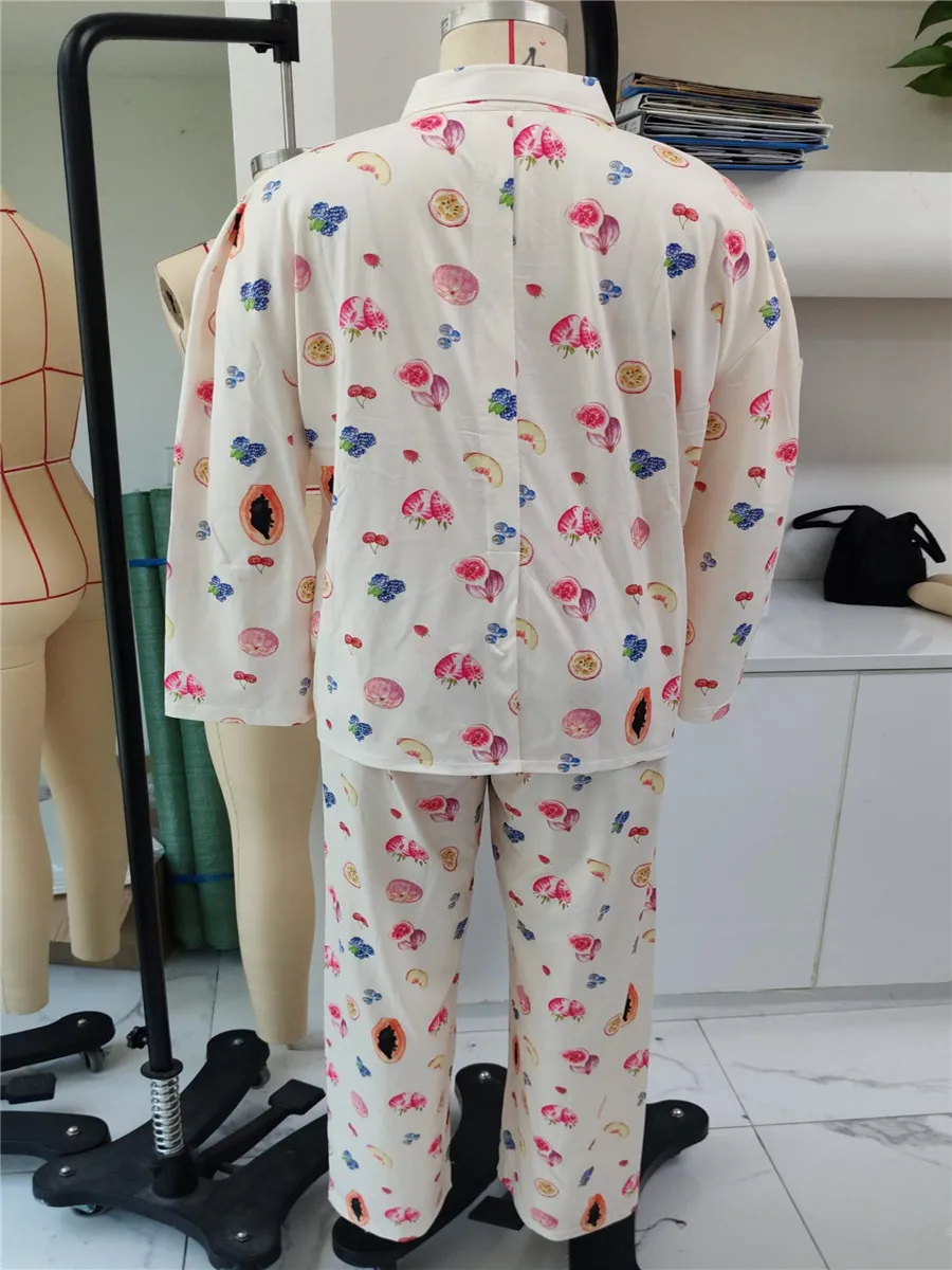 Donne Frutta Stampe Pigiama Set Autunno Manica Lunga Button Up Risvolto Casual Pigiama Abiti Autunno Casual Per Il Tempo Libero Indumenti Da Notte Pjs