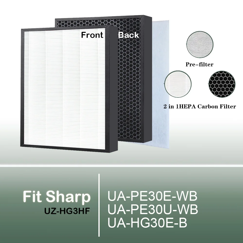 UZ-HG3HF Replacement True HEPA and Carbon Filter for Model UA-PE30E-WB UA-PE30U-WB Sharp Air Purifier