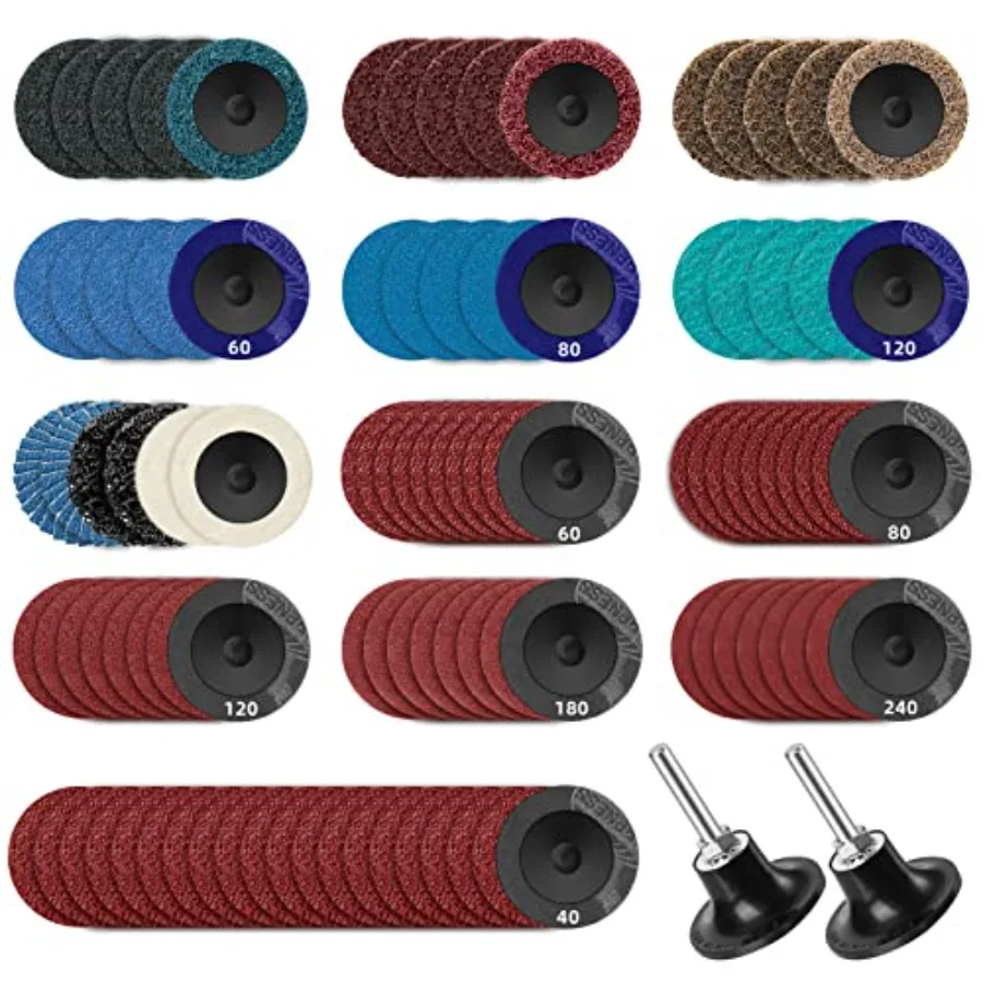

108Pcs Sanding Discs Set 2 inch Quick Change Disc with 1/4 inch Holder Surface Conditioning Disc for Die Grinder Surface Prep S