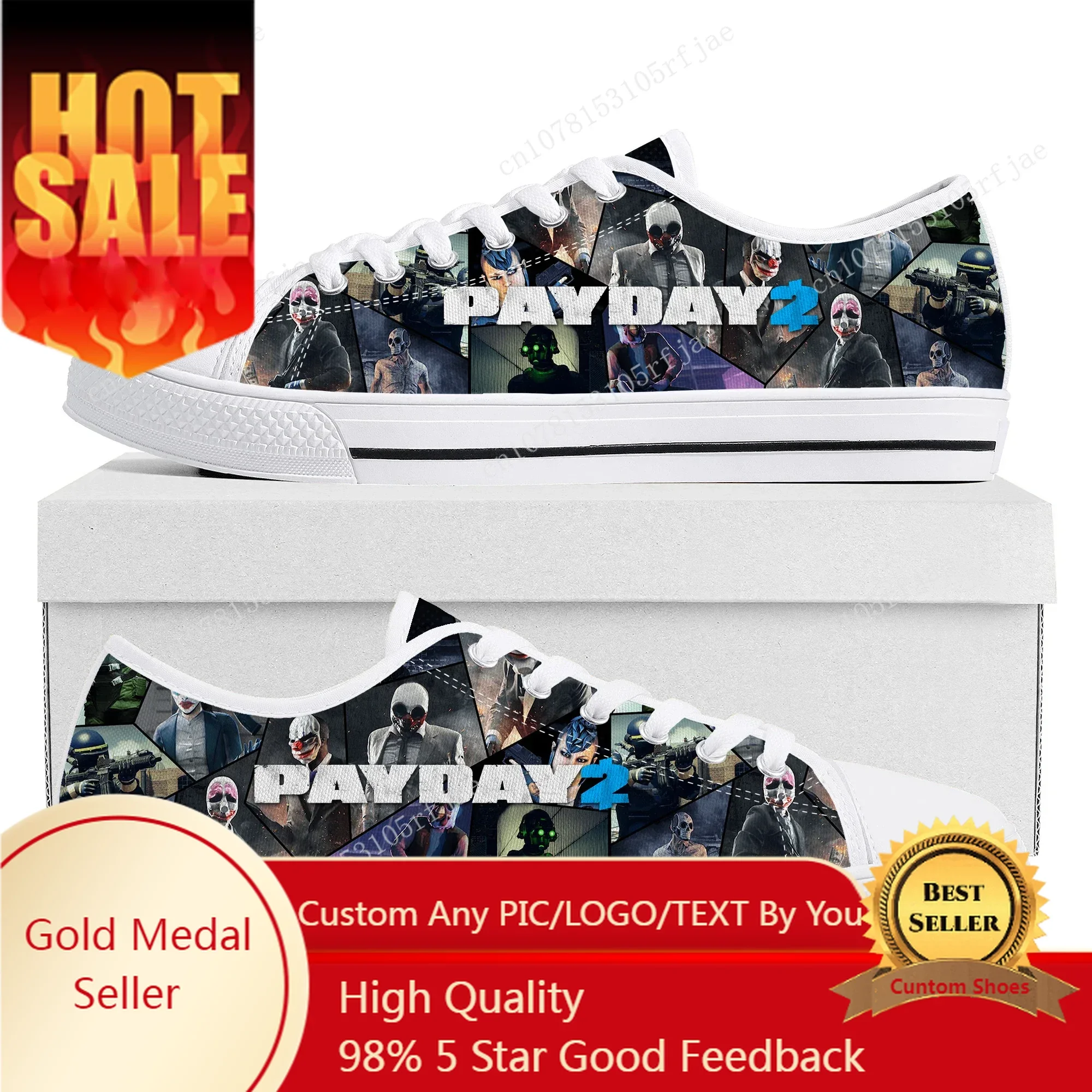

PAYDAY 2 Low Top Sneakers Hot Cartoon Game Womens Mens Teenager Fashion Canvas Sneaker Couple Custom Built Shoes