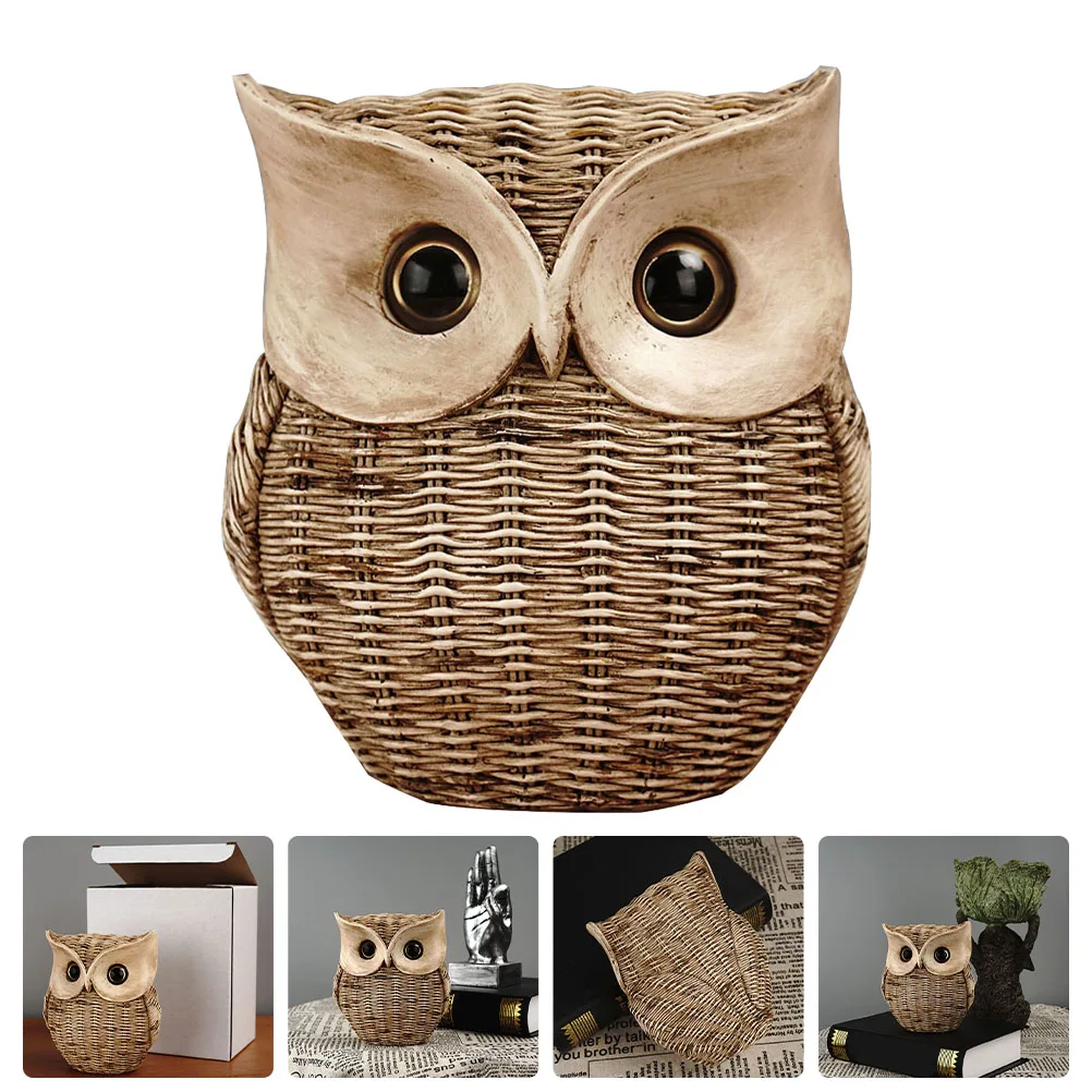 

Creative Rattan Owl Statue Decoration Desktop Ornament Unique Artistic Design Flat Bottom Stable Placement