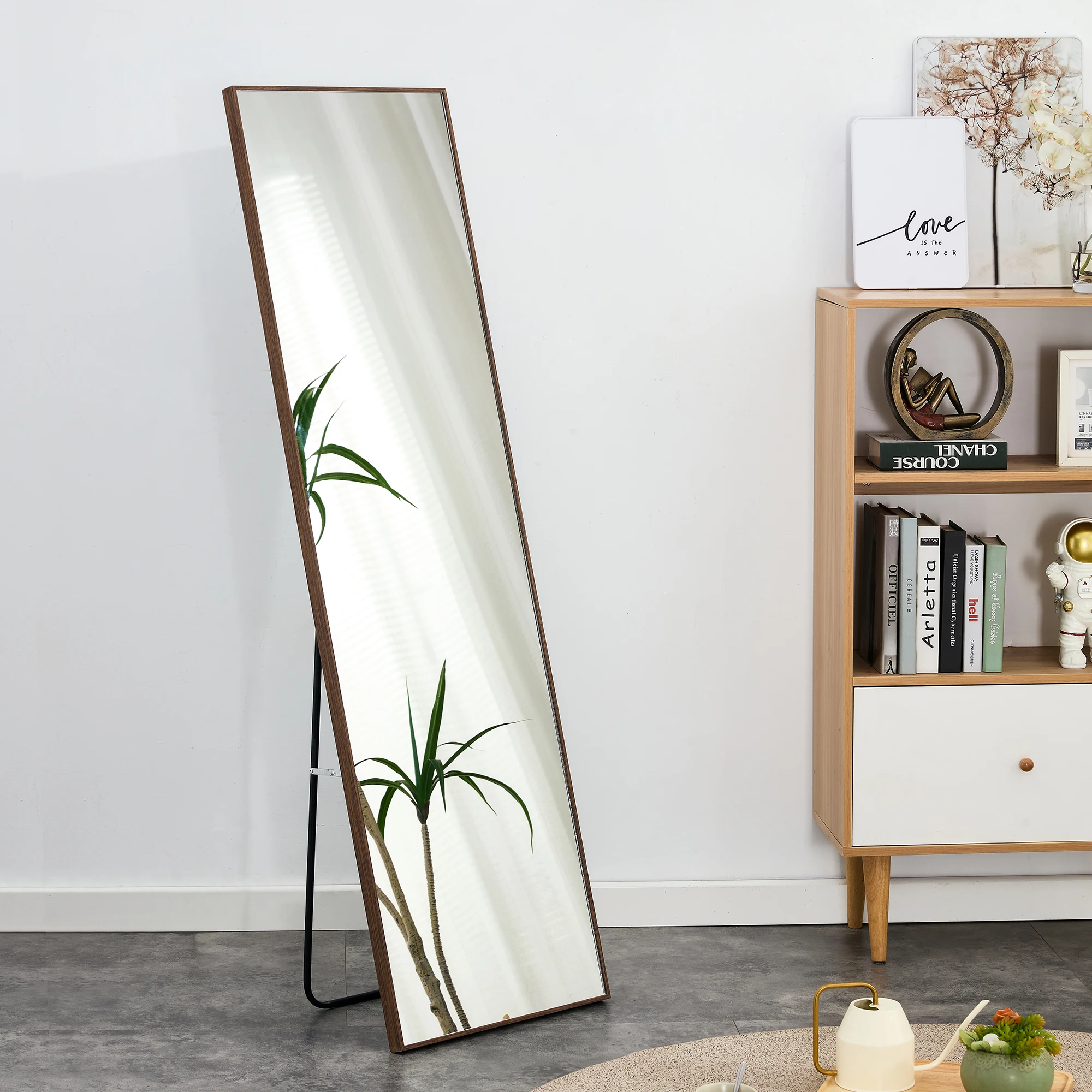 

Brown Solid Wood Frame Full-length Mirror, Dressing Mirror, Bedroom Home Porch, Decorative Mirror, Clothing Store, Floor Mounted