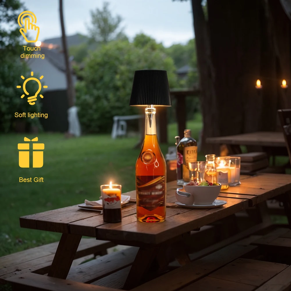 مصباح زجاجة لاسلكي 3 ألوان + ضوء زجاجة النبيذ RGB التحكم باللمس مصباح زجاجة النبيذ ديكور ضوء الليل إضاءة طاولة الطعام