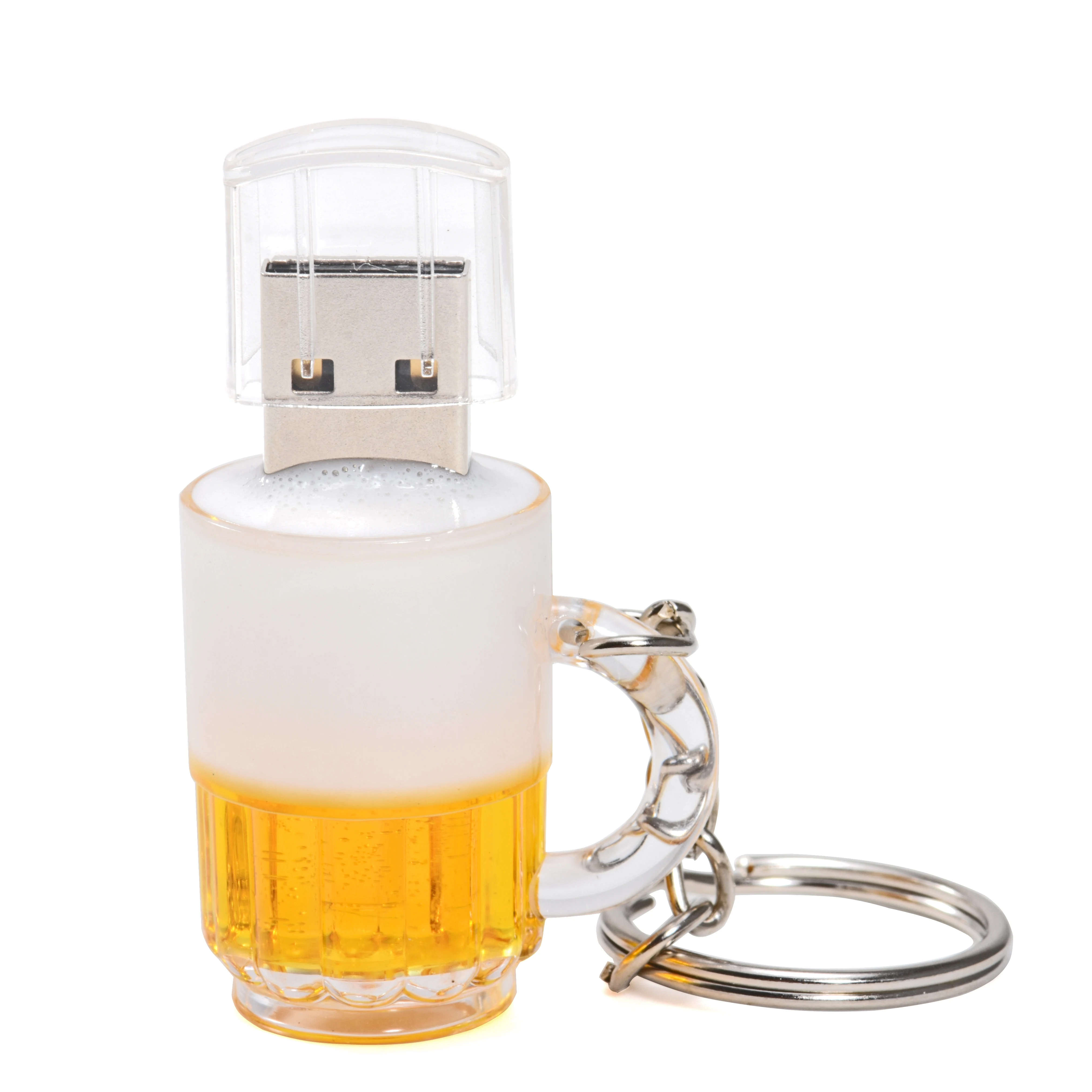 Bierkrug-Modell-Stick mit Schlüsselanhänger, USB-Flash-Laufwerke, Kunststoff, echte Kapazität, Memory Stick 64 GB/32 GB/16 GB/8 GB U-Disk-Stick