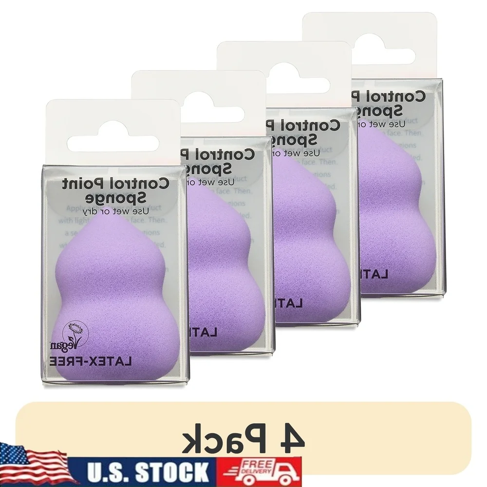 

4 Pack Control Point Makeup Sponge Latex Free Wet Dry Beauty Blender Soft Cosmetic Tools Liquid Foundation Application